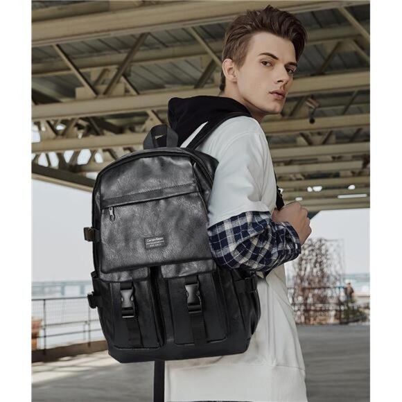 Laptop PU Leather Travel Backpack 001